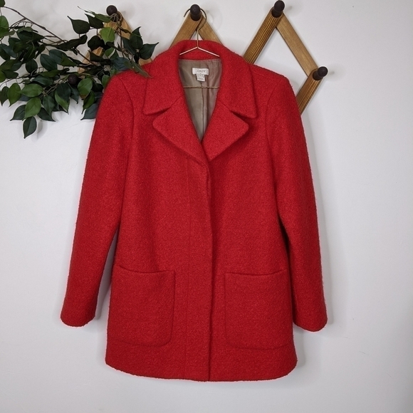 J. Crew Boiled Wool Blend Short Red Pea Coat - Picture 1 of 8